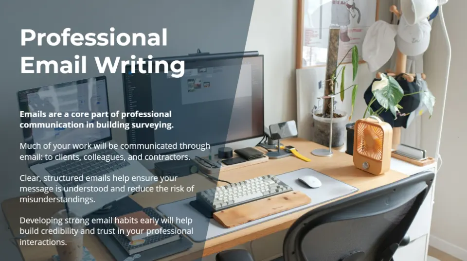 Professional email writing module screen